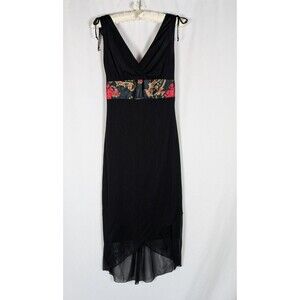 ruby rox Dress S Black Empire Midi Dress Mesh Tulip Hem Ties Whimsigoth 90s Y2K